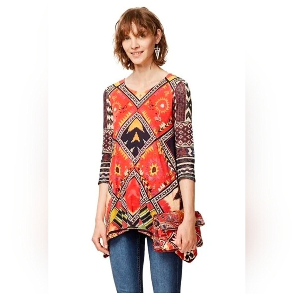 Desigual Mixed Print Asymmetrical Tunic Size M